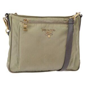 Authentic PRADA Shoulder Bag Nylon Leather Beige Gold
